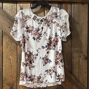 Chic Floral Women's Blouse in White and Brown